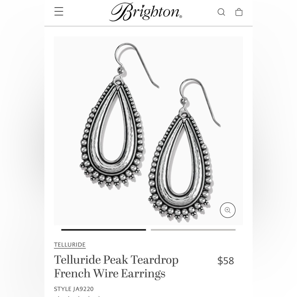 Brighton Telluride Peak Teardrop French Wire Silver Earrings